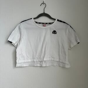 Kappa White Cropped Short-Sleeve Crew-Neck Tee Embroidered Logo